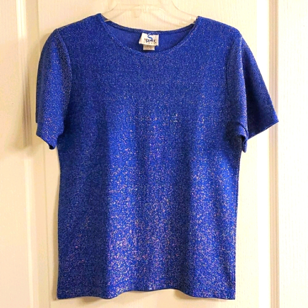 SPORT SAVVY Blue Silver Metallic Shirt S